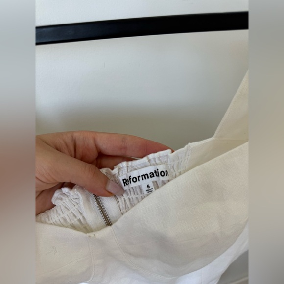 Reformation White Linen Puff Sleeve Mini Dress Size 6 Tie Shoulder Bustier $248 - Picture 3 of 8